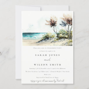 Chic Dusky Coastal Palm Beach Seascape Verlobung Einladung