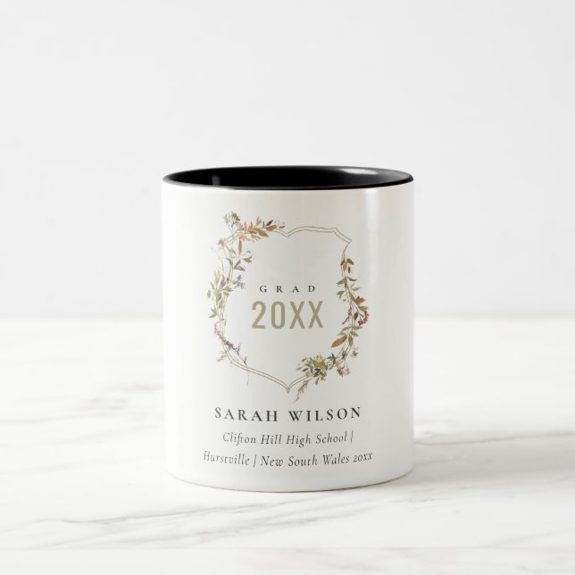 Chic Dusky Pink Blush Wildblume Wappen Abschluss Zweifarbige Tasse (Mittel)