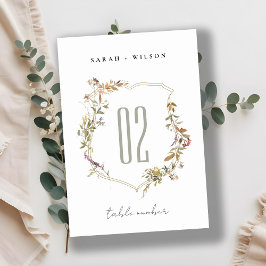 Chic Dusky Pink Blush Wildblume Wappen Hochzeit Tischnummer