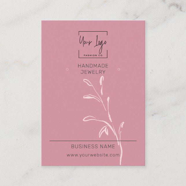Chic Dusky Pink Leaf QR Schmuckkarte Telefonnummerkarte (Vorderseite)