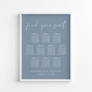 Chic Dusty Blue 10 Tisch Hochzeit Sitzordnung Poster