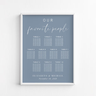 Chic Dusty Blue 10 Tisch Hochzeit Sitzordnung Poster