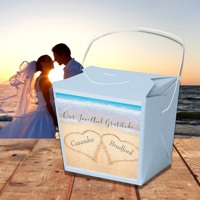 Chic Dusty Blue Beach Hochzeit 2 Herzen in Sand Geschenkschachtel (Von Creator hochgeladen)