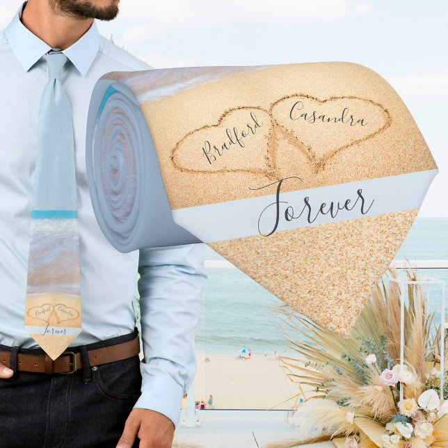 Chic Dusty Blue Beach Hochzeit Herz Sand Krawatte (Von Creator hochgeladen)