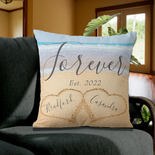 Chic Dusty Blue Beach Paares Hearts Sand Kissen