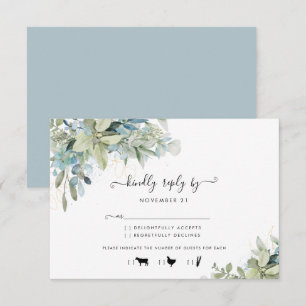 Chic Dusty Blue Botanical Wedding Meal RSVP Card