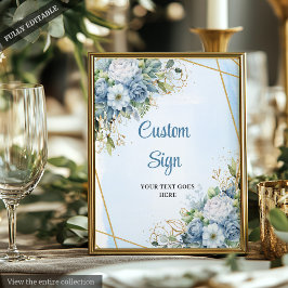 Chic Dusty Blue Eucalyptus Gold Custom DIY-Zeichen Poster