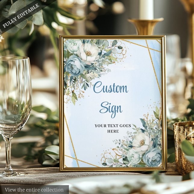 Chic Dusty Blue Eucalyptus Gold DIY Wedding Sign Poster (Chic Dusty Blue Eucalyptus Gold DIY Wedding Sign)