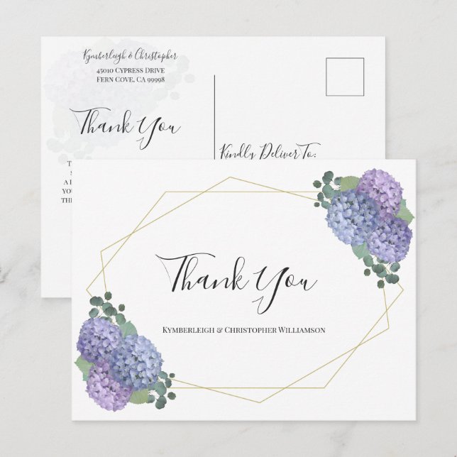 Chic Dusty Blue Floral Geometric Wedding Vielen Da Postkarte (Vorne/Hinten)