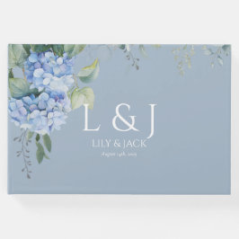 Chic Dusty Blue Floral Hydrangea Wedding Gästebuch