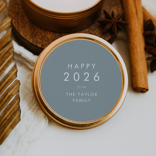 Chic | Dusty Blue Happy 2025 New Year Holiday Gift Runder Aufkleber (Chic | Dusty Blue Happy 2026 New Year Holiday Gift Classic Round Sticker)