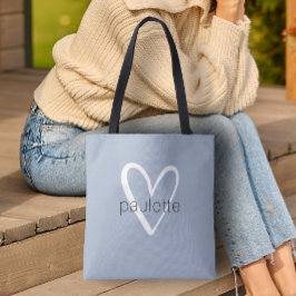 Chic Dusty Blue Heart Personalisiert Tasche