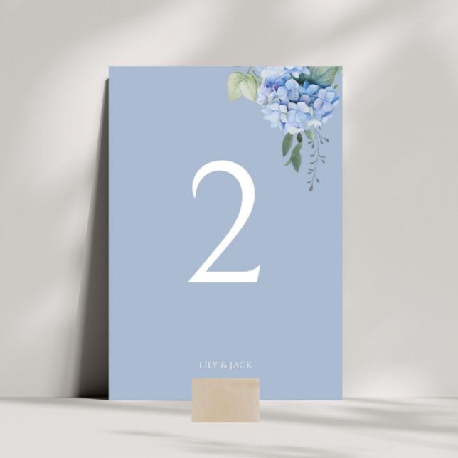 Chic Dusty Blue Hydrangea Wedding Tischnummer (Von Creator hochgeladen)