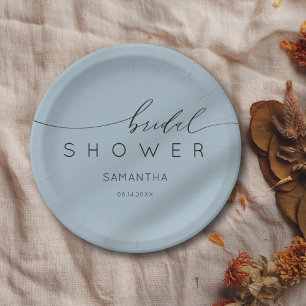 Chic Dusty Blue Kalligrafie-Junggesellinnen-Abschi Pappteller
