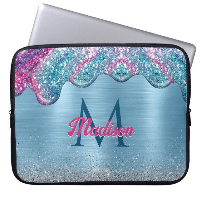 Chic dusty blue lila Tropfen tropfen Monogramm Laptopschutzhülle (Vorderseite)