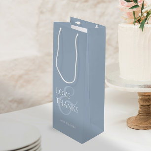 Chic Dusty Blue Minimalistische Liebe & Danke Geschenktüte Für Weinflaschen