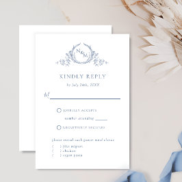 Chic Dusty Blue Monogram, mit /ohne Mahlzeiten UAW RSVP Karte