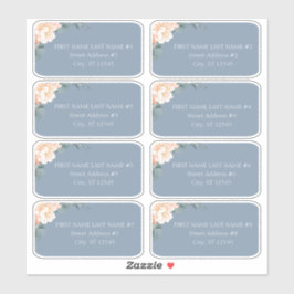 Chic Dusty Blue Peach Floral Wedding Guest Address Aufkleber