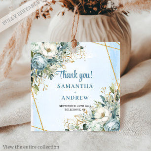 Chic Dusty Blue Peony Gold Frame Gastgeschenk Hoch Geschenkanhänger