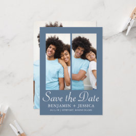 Chic Dusty Blue Script Foto Wedding Save the Date