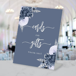 Chic Dusty Blue Silver Floral Wedding Cards Gifts Sockelschild