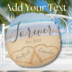 Chic Dusty Blue Strand Paare Herzen Sand  Rundes Kissen
