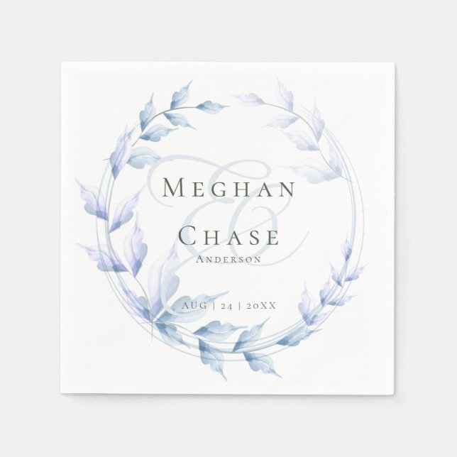 Chic Dusty Blue und Bale Lilac Foliage Serviette (Vorderseite)