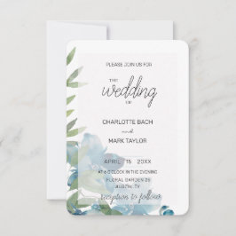 Chic Dusty Blue Watercolor Floral Einladung