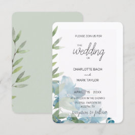Chic Dusty Blue Watercolor Floral Einladung