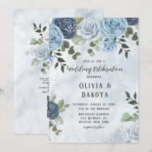 Chic Dusty Blue Watercolor Floral Wedding QR Code