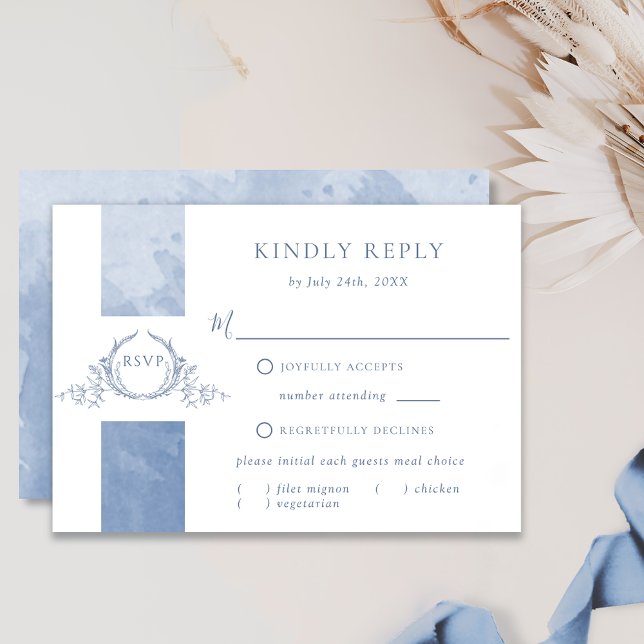 Chic Dusty Blue Watercolor Wedding Monogram UAWG RSVP Karte (Von Creator hochgeladen)