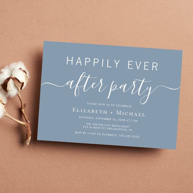 Chic Dusty Blue Wedding After Party Einladung (An chic invitation for your wedding after party celebration)
