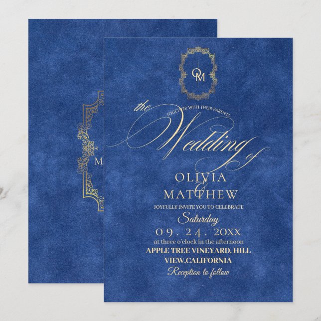 Chic Dusty Blue Wedding Einladung (Vorne/Hinten)