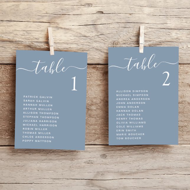 Chic Dusty Blue Wedding Table Chart Card Karte (Von Creator hochgeladen)