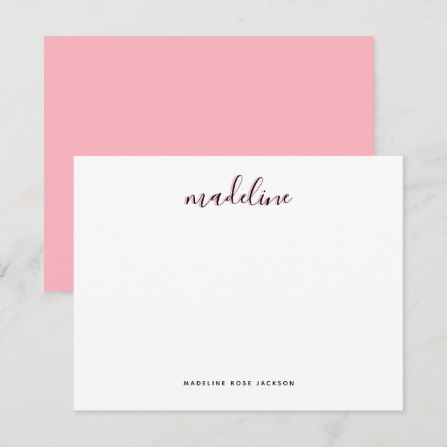 Chic Dusty Blush Pink mit schwarzem kalligrafische Mitteilungskarte (Vorne/Hinten)