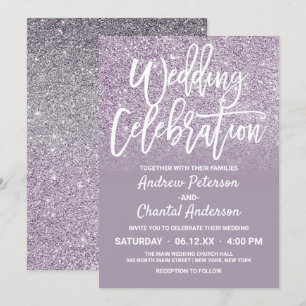 Chic Dusty Lila Gray Imitate Glitzer Ombre Wedding Einladung