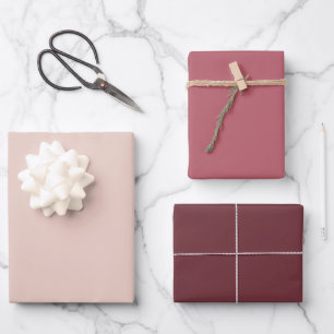 Chic Dusty Pink Aubergine Wein Festfarbe Set von 3 Geschenkpapier Set