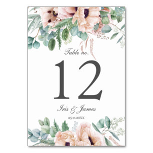 Chic Dusty Pink Blush Bloral Wedding Brautparty Tischnummer