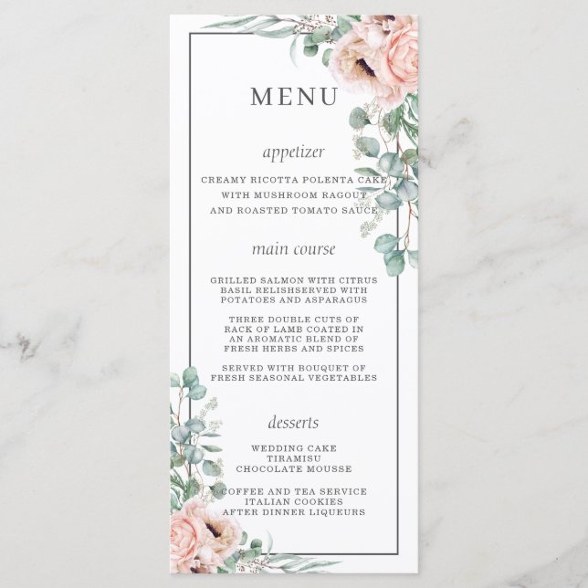 Chic Dusty Pink Blush Rose Poppy Floral Wedding Programm (Vorderseite)