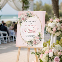 Chic Dusty Pink Floral Eucalyptus Gold Willkommen