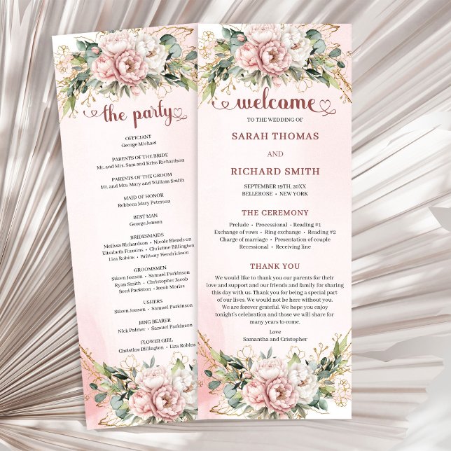 Chic Dusty Pink Floral Eucalyptus Wedding Program Programm (Chic Dusty Pink Floral Eucalyptus Wedding Program)