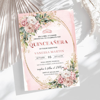 Chic Dusty Pink Flowers Eucalyptus 15th Birthday Einladung