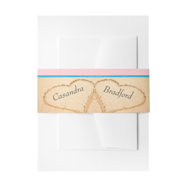 Chic Dusty Pink Lila Beach Wedding 2 Herz Einladungsbanderole (Vorderseite Beispiel)