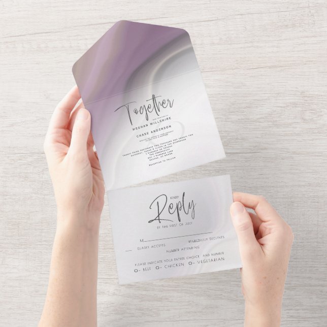 Chic Dusty Plum Dreamy Agate Tout en Un Invitation (Déchirure)