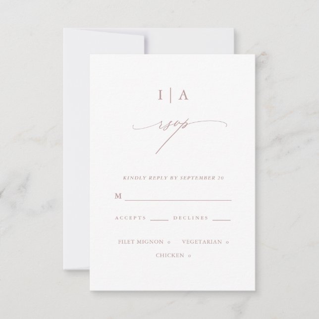 Chic Dusty Rose Monogram Wedding Rsvp Karte (Vorderseite)