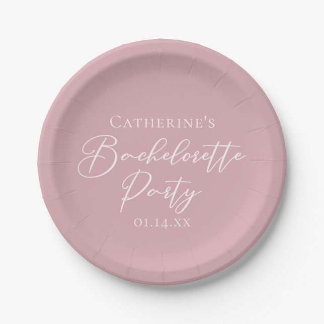 Chic Dusty Rose Pink Bachelorette Party Custom Pappteller (Vorderseite)