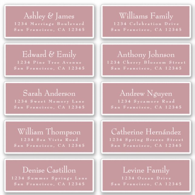 Chic Dusty Rose Wedding Guest Address Labels (Vorderseite)