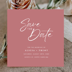 Chic Dusty Rose & White Kalligrafie Save-the-Date- Einladung