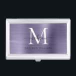 Chic Dusty Violet Brushed Metal Monogram Script Visitenkarten Dose<br><div class="desc">Elegantes,  Lila Violet-Leichtes,  robustes Metall Monogram-Script-Visitenkarte</div>