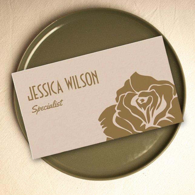 Chic earthy beige pastel gold flower professional visitenkarte (Earthy beige pastel gold flower professional business card)